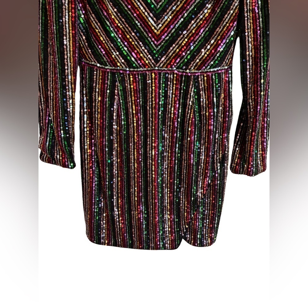 Saylor - Black & Metallic Rainbow Sequin Striped Long Sleeve Dress Sz XS - Picture 3 of 9
